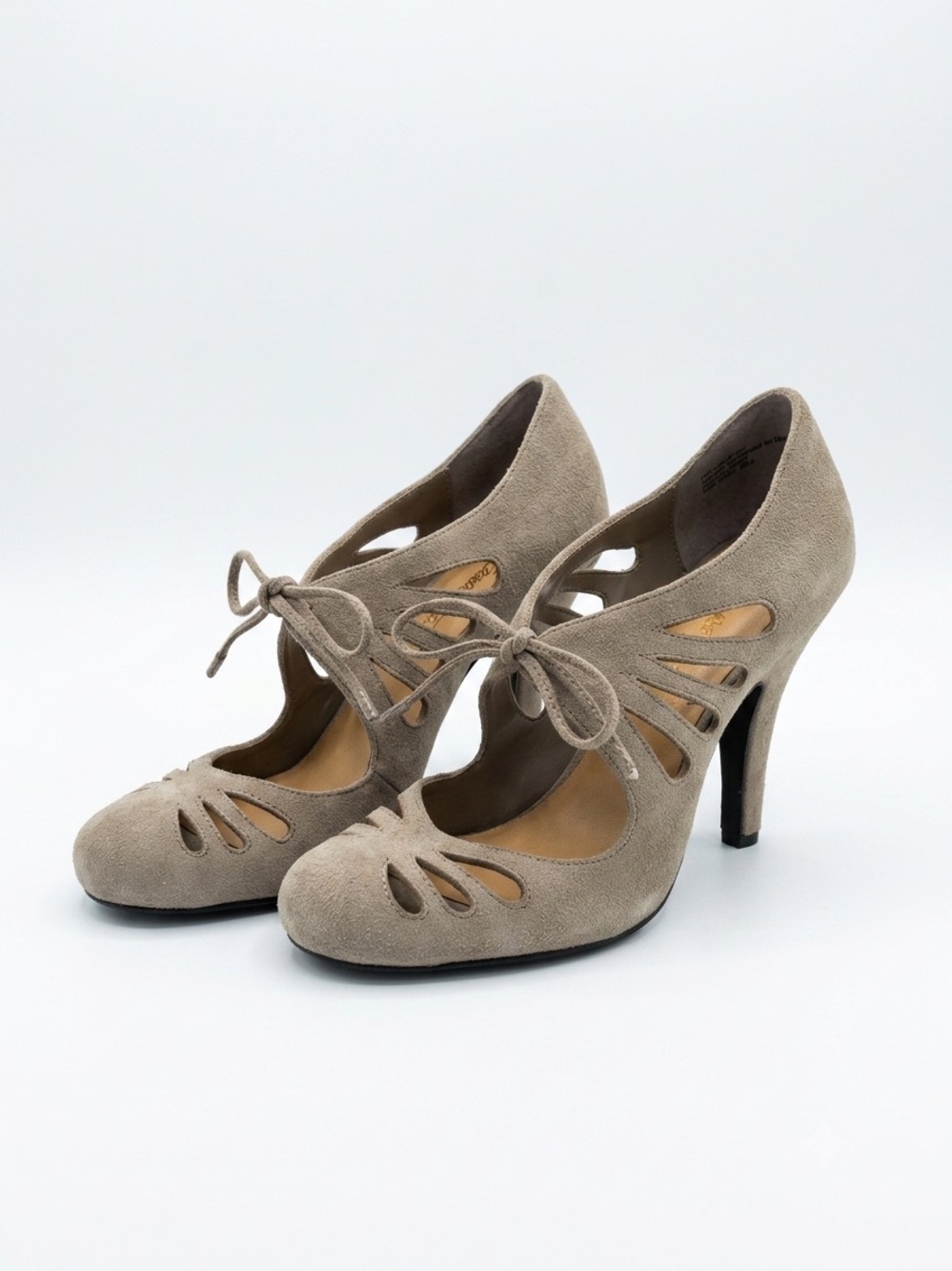 Crown Vintage Taupe Suede Lace-Up Cutout Heels